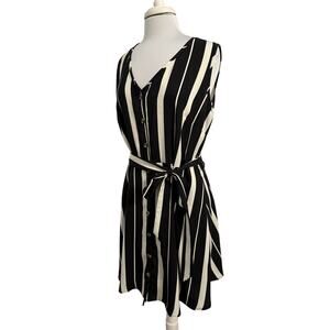 Women's Plus 1XL Whimsigoth Stripe Sleeveless Button Tie Tank Dress Boho Chic